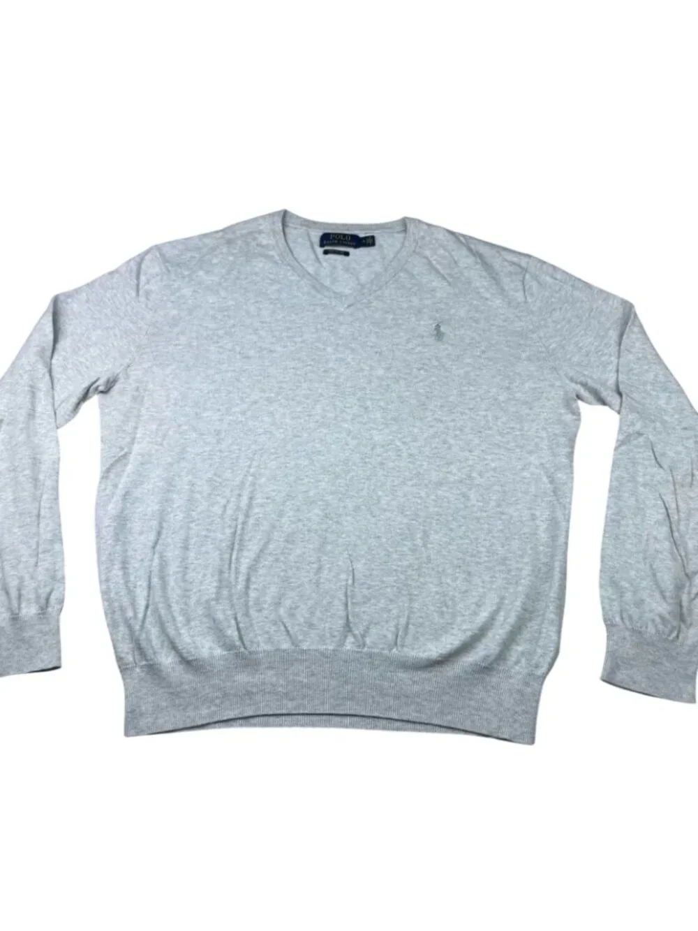 Polo Ralph Lauren Men's 100% Pima Cotton V-Neck Pullover Sweater Gray • Medium